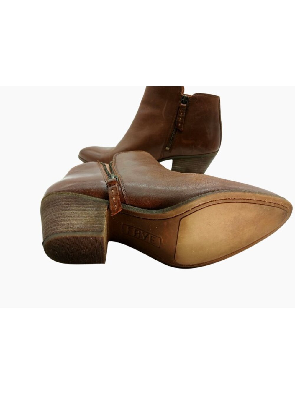 Frye Judith Double Zip Brown Leather Ankle Booties Womens Size 9M Boots Stacked - Picture 8 of 12